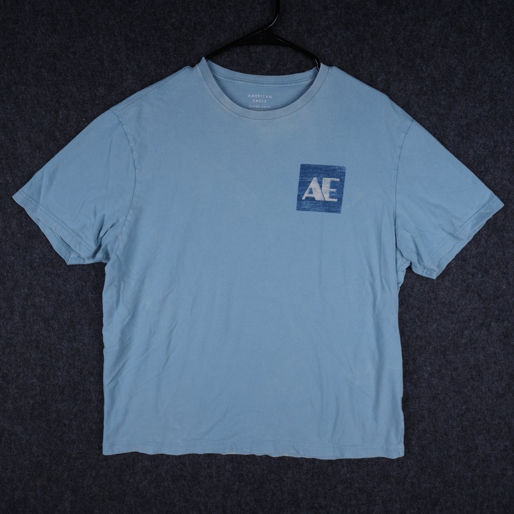 American Eagle Graphic Tee Mens Large Blue Good Vintage Fading Distressed Logo